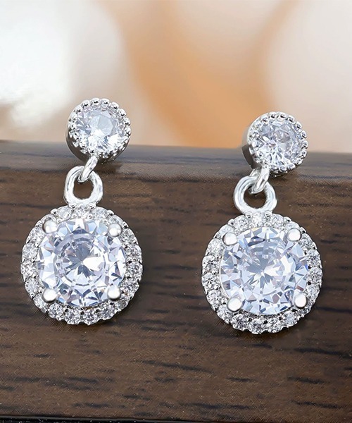 VIBGYOR ピアス シルバーダイヤ風ストーンドロップピアス/両耳用