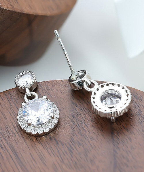 VIBGYOR ピアス シルバーダイヤ風ストーンドロップピアス/両耳用