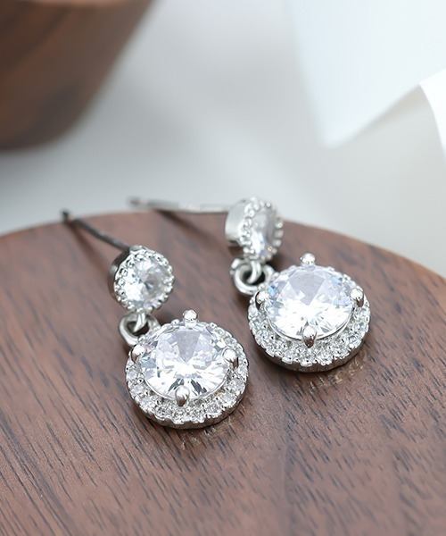 VIBGYOR ピアス シルバーダイヤ風ストーンドロップピアス/両耳用