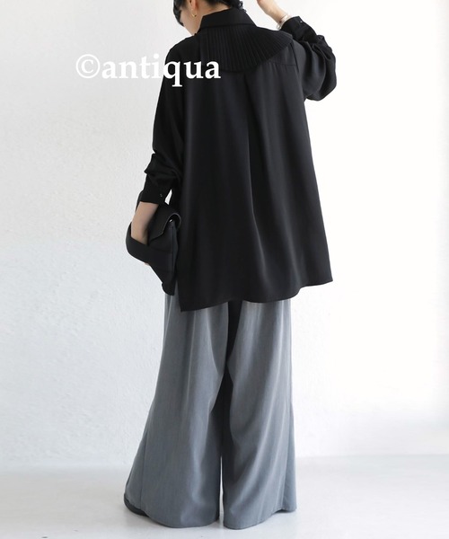 antiqua ブラウス シャツ 2WAYプリーツカラーシャツ レディース