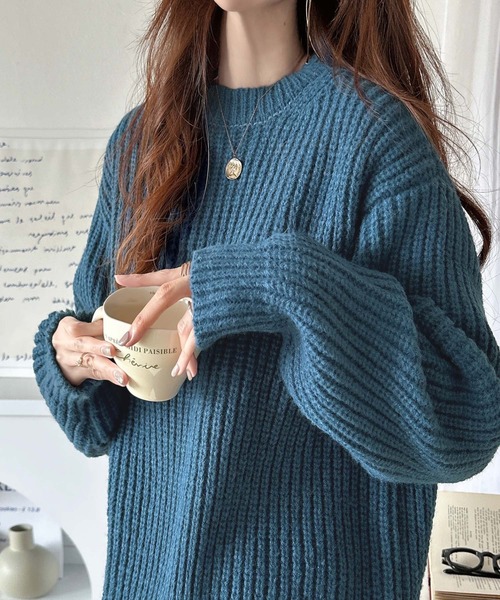 ◎GALLARDAGALANTE NAVY／限定*ショートローゲージニット antiqua（アンティカ） ローゲージニット ニット レディース 長袖