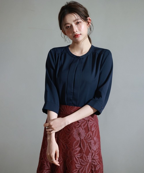 ◆ROPÉ 前後2WAYプリーツ カットソー プルオーバー 七分袖 ブラウス◆ DRESS+（ドレスプラス） ブラウス シャツ ブラウス 七分袖 2way