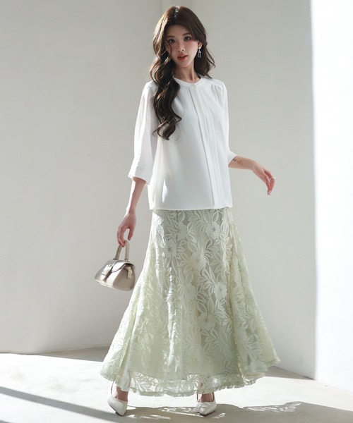 ◆ROPÉ 前後2WAYプリーツ カットソー プルオーバー 七分袖 ブラウス◆ DRESS+（ドレスプラス） ブラウス シャツ ブラウス 七分袖 2way