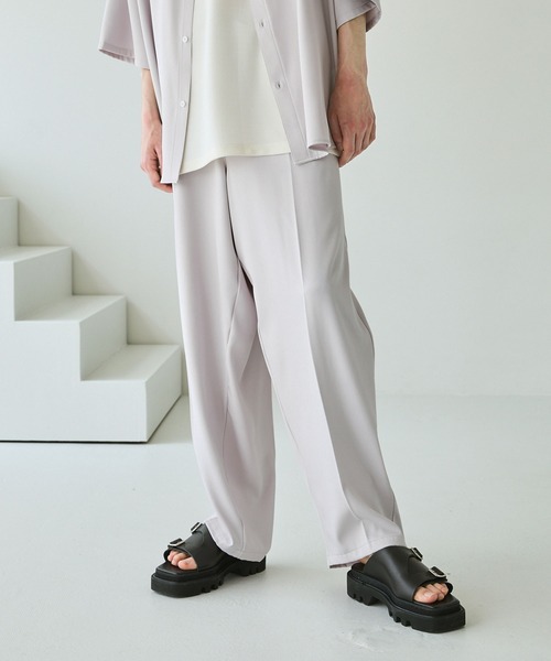 CTHY ワイドパンツ スラックス ポリストレッチセンタープリーツバギー
