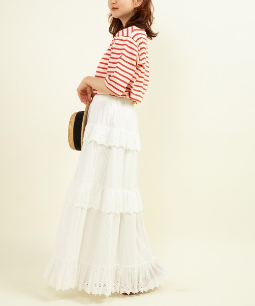 Dot＆Stripes CHILD WOMAN スカート ブロード・レースピンタック