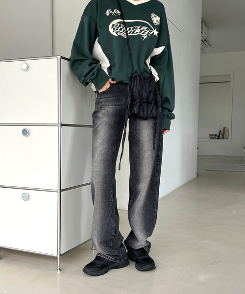 ワイド デニムパンツ ウォッシュ r-3205 ヴィンテージウォッシングワイドデニムパンツ[品番：FROW0001407