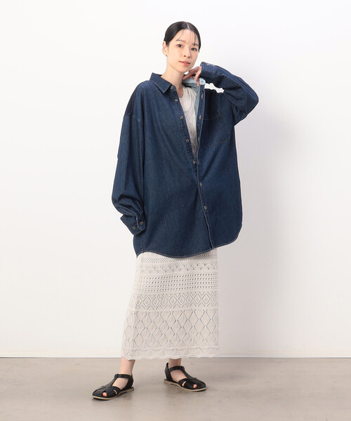 デニム　ボーイフレンド　シャツブルゾン/セットアップ対応 ブラウス シャツ デニム ボーイフレンド シャツブルゾン