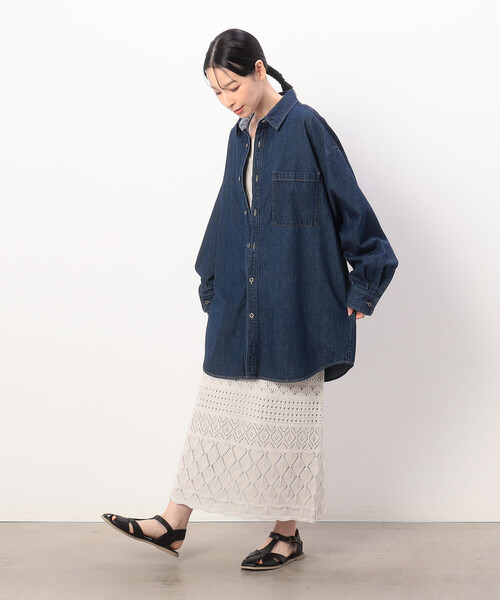 ブラウス シャツ デニム　ボーイフレンド　シャツブルゾン/セットアップ対応 レディース green label relaxing ブラウス シャツ デニム アメリカン