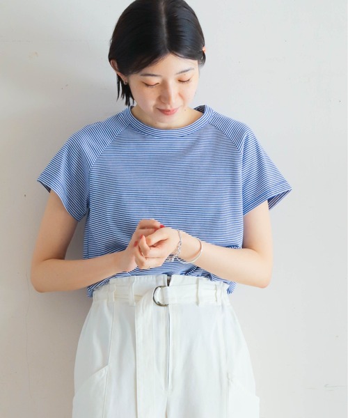 tシャツ 細ボーダー　ラグランTEE レディース