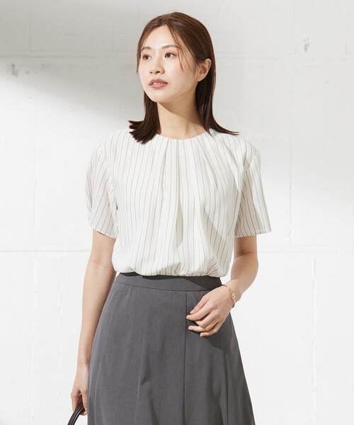 tシャツ シアーストライプチェック カットソー レディース tシャツ シアーストライプ＆チェック カットソー レディース