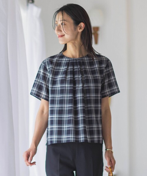 tシャツ シアーストライプチェック カットソー レディース tシャツ シアーストライプ＆チェック カットソー レディース