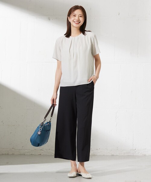 tシャツ シアーストライプ＆チェック カットソー レディース