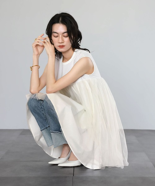 tシャツ チュールドッキングフレアトップス「洗える」 レディース ELFRANK tシャツ チュールドッキングフレアトップス「洗える