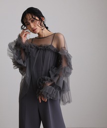 atlo カーディガン ギャザーチュールトップスオケージョン結婚式