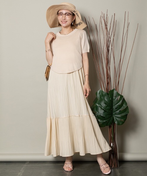 ワンピース 「セットアイテム」半袖ニットとプリーツワンピース  