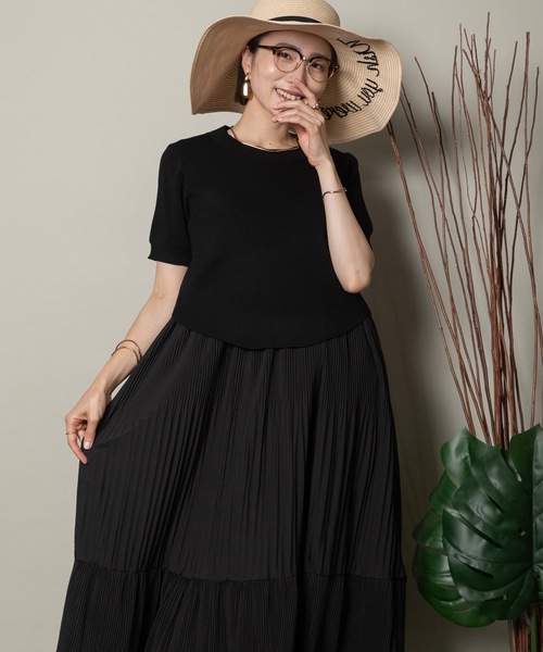 ワンピース 「セットアイテム」半袖ニットとプリーツワンピース  