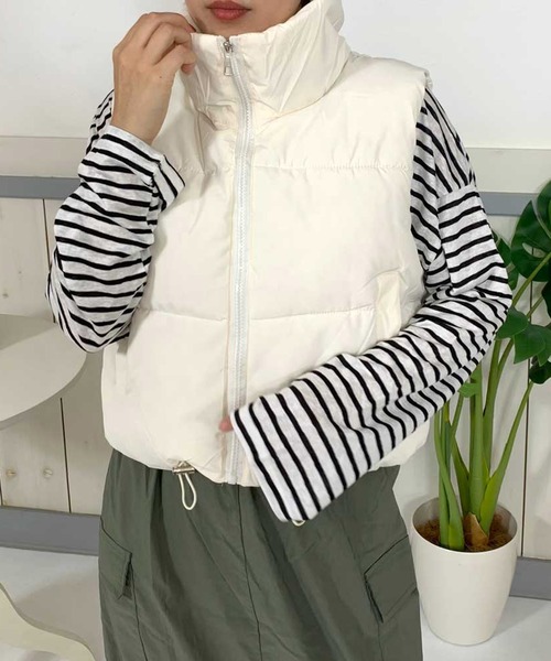 未使用品stand collar padded vest　暖かな中綿ベスト 中綿ベスト 秋冬春 ダウンベスト メンズ 立ち襟 ノースリーブ