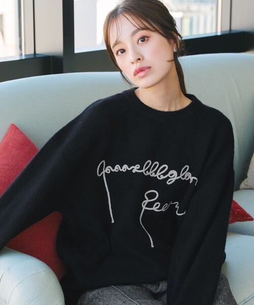 ニット セーター テープ刺繍ロゴニットトップス レディース