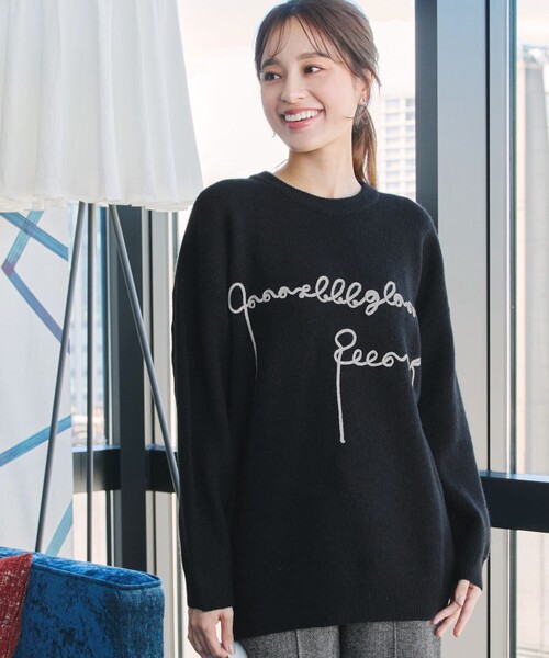 Tiaclasse ニット セーター テープ刺繍ロゴニットトップス レディース