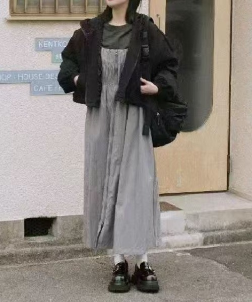 ap retro ワンピース フロントZIPシャーリングワンピース