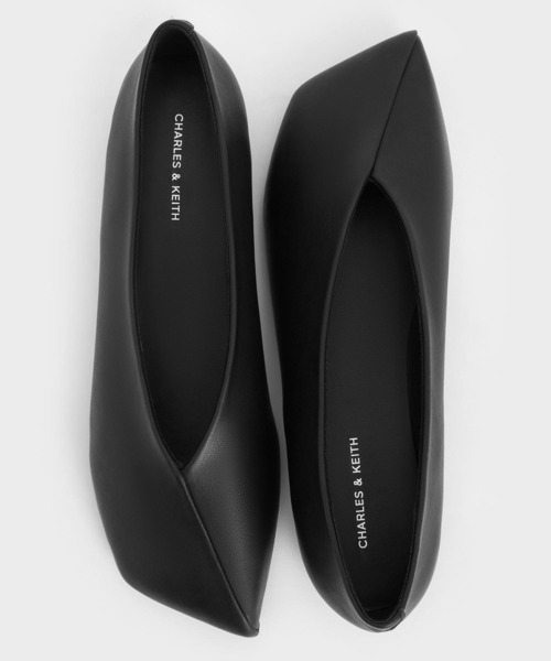 CHARLES & KEITH スクエアトゥフラットシューズ ブラック スクエアトゥ ボウバレエフラット - ブラックボックス | CHARLES