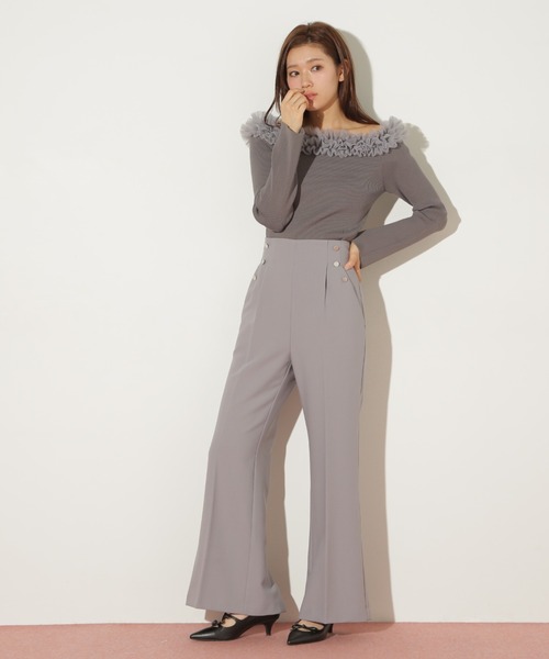 すぐ届く 可愛い【JILL by JILL】ボタン セミフレア 美脚 パンツ ボタンセミフレア美脚パンツ | JILL by JILL STUART（ジル バイ