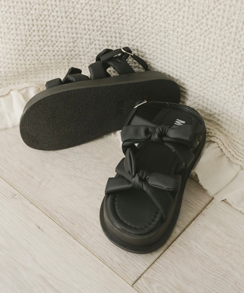 美品【OHGA】ダブルリボンサンダル L ブラック OHGA]ダブルリボンサンダル | KOBUNSHA SELECT SHOP | [OHGA