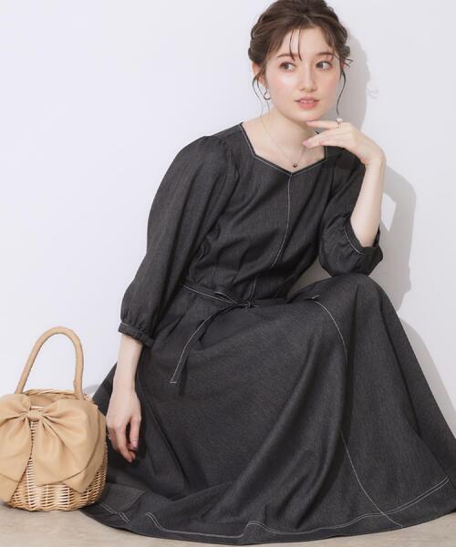 全方位ウケ！爽やかワンピ】シャンブレーデニムタックワンピース
