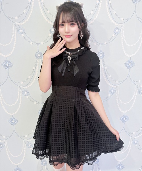 ROJITA ワンピース 異素材ドッキングデコルテ開きワンピース