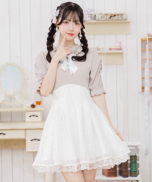 【Rojita】デコルテ開きツーピー風ワンピース デコルテ開きツーピー風ワンピース | Rlab store