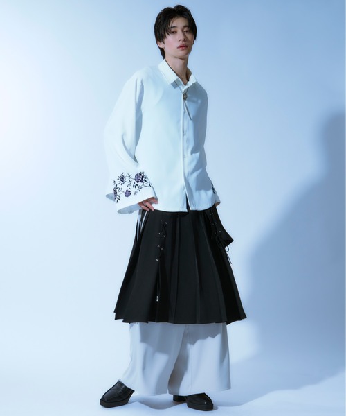 Ellno Loset スカート レースアッププリーツラップスカート