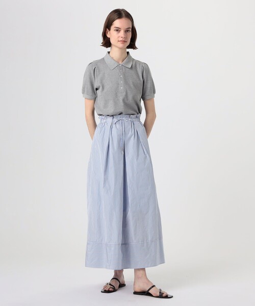 MACPHEE スカート メモリータフタストライプ ギャザーロングスカート