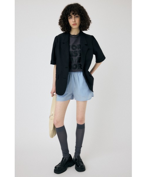 MOUSSY ブラック ストライプ テーラードジャケット M MOUSSY ジャケット テーラードジャケット SHORT SLEEVE TAILORED