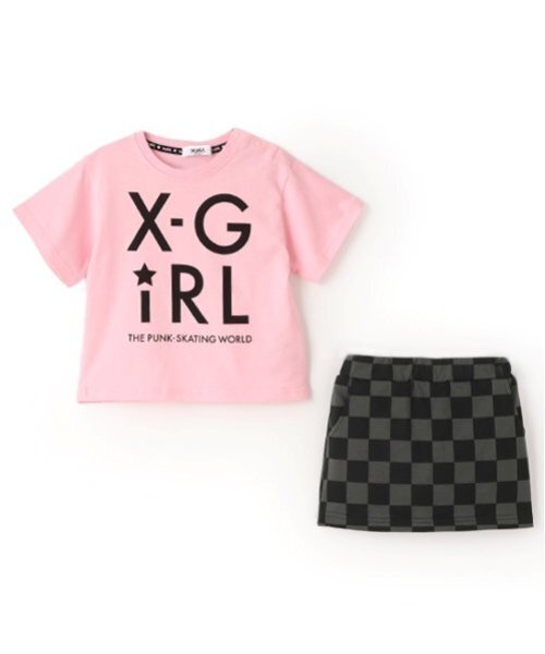 X-girl Stages セットアップ ロゴT+ブロックチェック柄スカート