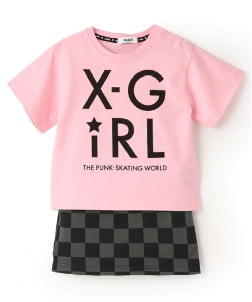 X-girl Stages セットアップ ロゴT+ブロックチェック柄スカート