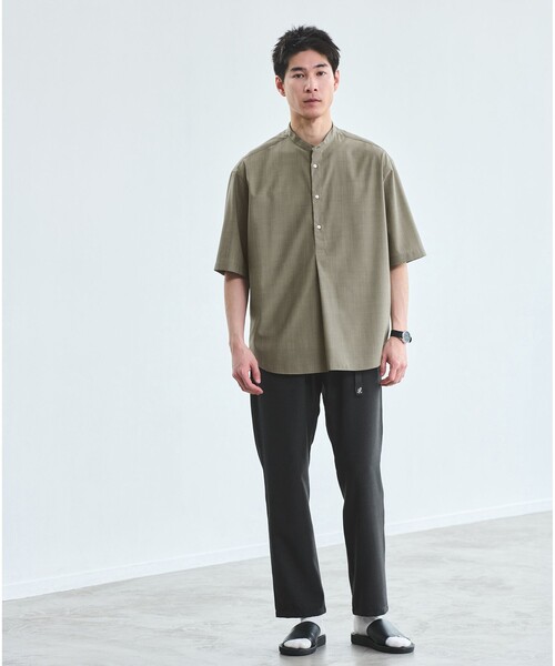 HML. プルオーバーシャツ バンドカラー シャツ グリーン Lサイズ green label relaxing シャツ ウォッシャブルトロ バンドカラー