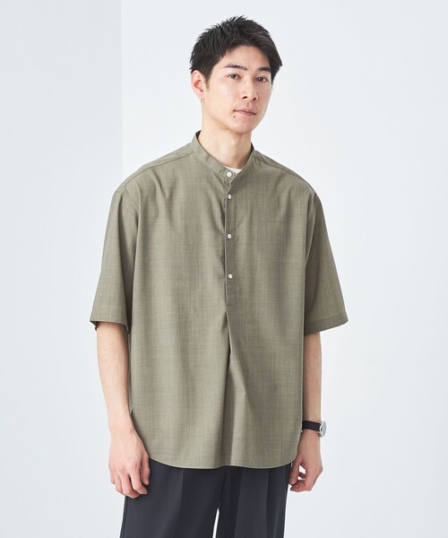 激安超安値 green label バンドカラー ウォッシャブルトロ シャツ relaxing トップス