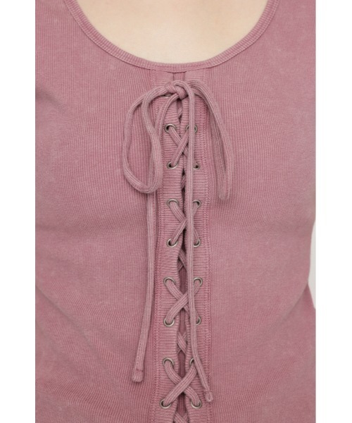 tシャツ LACE UP RIB TOPS レースアップ リブ トップス 半袖 夏服 レディース セール】LACE UP RIB TOPS レースアップ リブ トップス 半袖