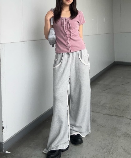 SLY（スライ） tシャツ LACE UP RIB TOPS レースアップ リブ トップス