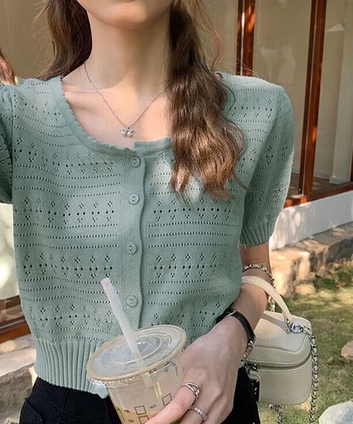 moose's パフスリーブニットガーディガン　グリーン moose's パフスリーブニットガーディガンライトグリーン