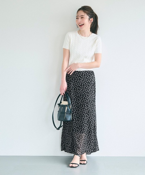 日本製　花柄スカート　華やかで美しい　M相当 花柄シフォンスカート/洗える(ロング・マキシ丈スカート) | MK