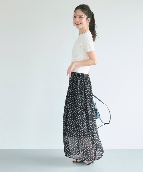 日本製　花柄スカート　華やかで美しい　M相当 花柄シフォンスカート/洗える(ロング・マキシ丈スカート) | MK