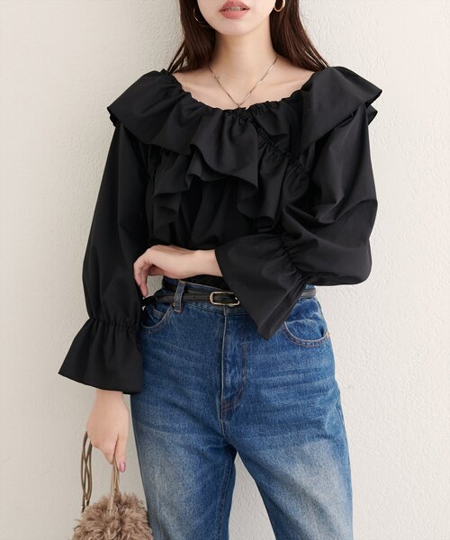 natural couture ブラウス シャツ 「WEB限定」クロスフリルデザイン
