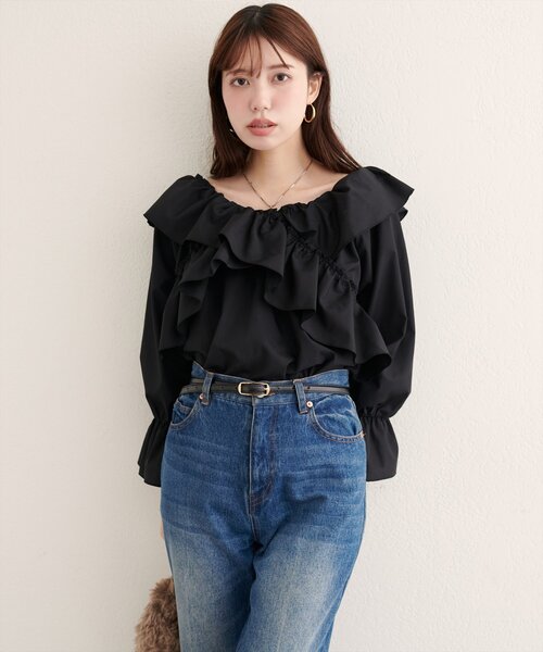 natural couture ブラウス シャツ 「WEB限定」クロスフリルデザイン