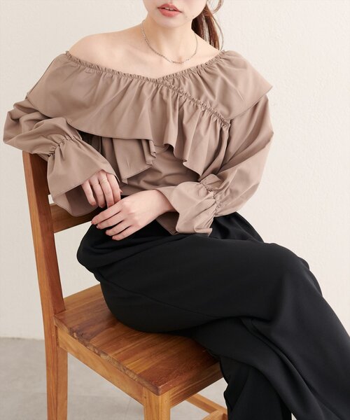 natural couture ブラウス シャツ 「WEB限定」クロスフリルデザイン