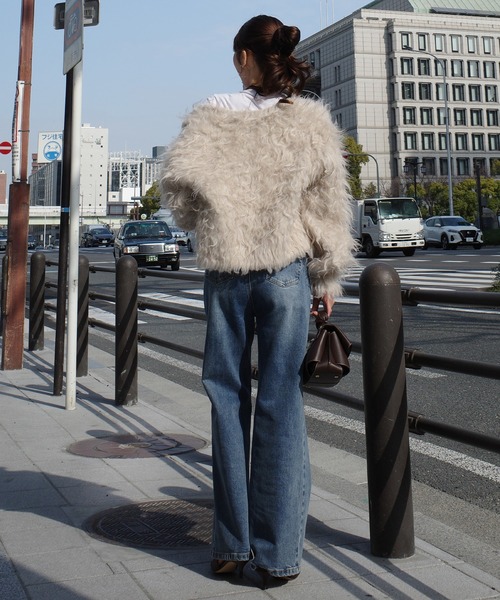 【ライトブルー】Louere ストレッチハイウエストストレートデニムパンツ Louere（ルエレ） ジーンズ デニム デニムパンツ ストレッチハイ