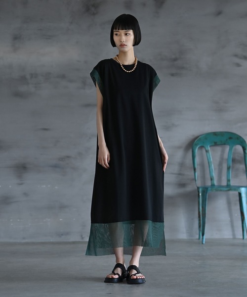 「funda mine」 ノースリーブワンピース FREE ブラック×グリーン レディース_画像3