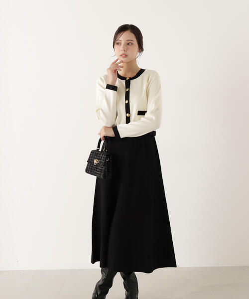 【PROPOTION BODYDRESSING】バイカラーカーデワンピースセット PROPORTION BODY DRESSING（プロポーションボディドレッシング