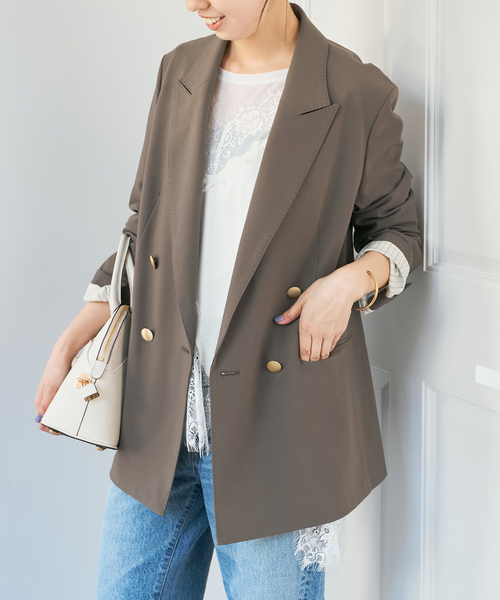 Spick & Span ベージュ ダブルブレストジャケット Spick＆Span（スピック アンド スパン） ジャケット テーラード