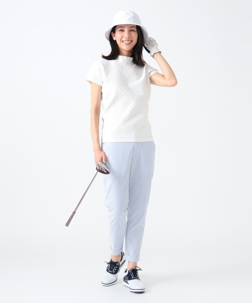 「BEAMS GOLF」 半袖ニット LARGE ベージュ レディースの画像